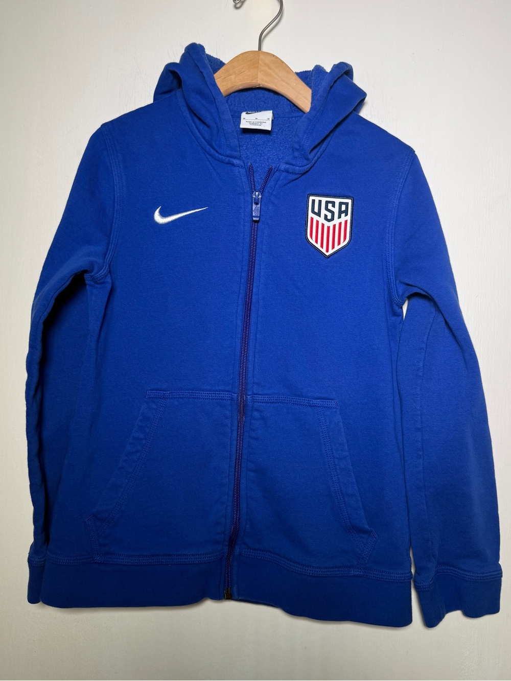Nike Kids USA Blue Full-Zip Hoodie Medium White Swoosh
